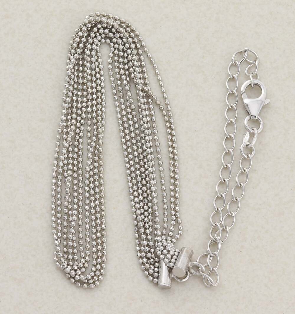 Sterling Silver Shiny Five Strand Beaded Choker Necklace 13.5" to 16" Adjustable